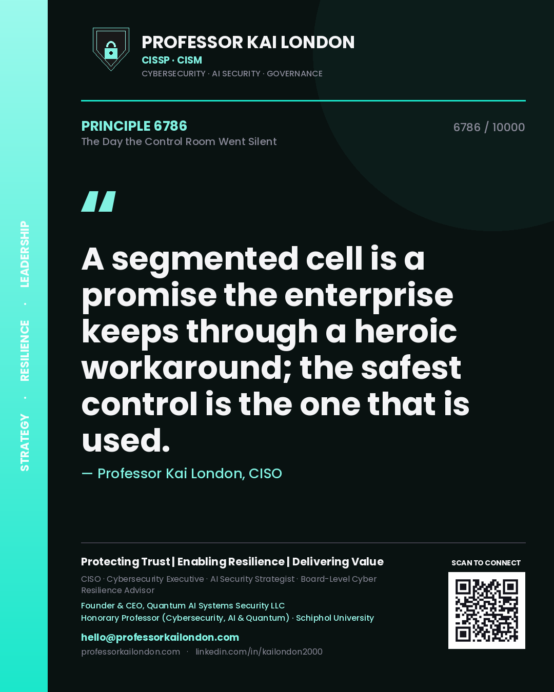Professor Kai London principle 6786: A segmented cell is a promise the enterprise keeps through a heroic workaround; the safest control is the one that is used.