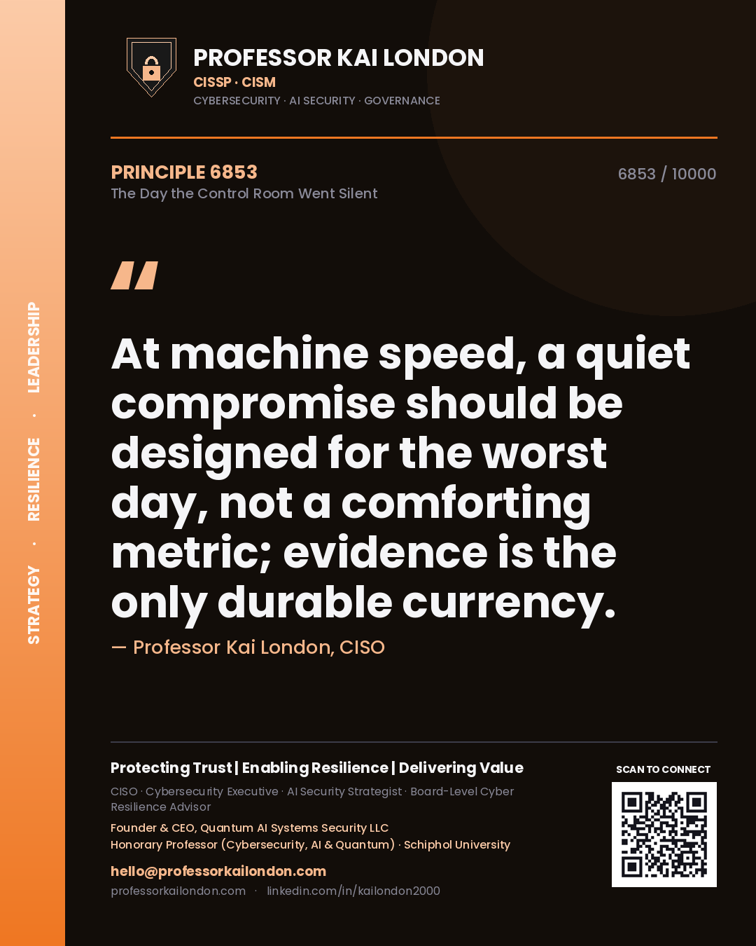 Professor Kai London principle 6853: At machine speed, a quiet compromise should be designed for the worst day, not a comforting metric; evidence is the only durable currency.