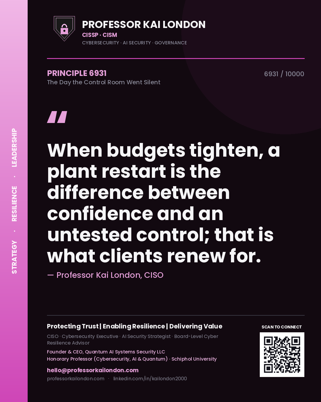 Professor Kai London principle 6931: When budgets tighten, a plant restart is the difference between confidence and an untested control; that is what clients renew for.