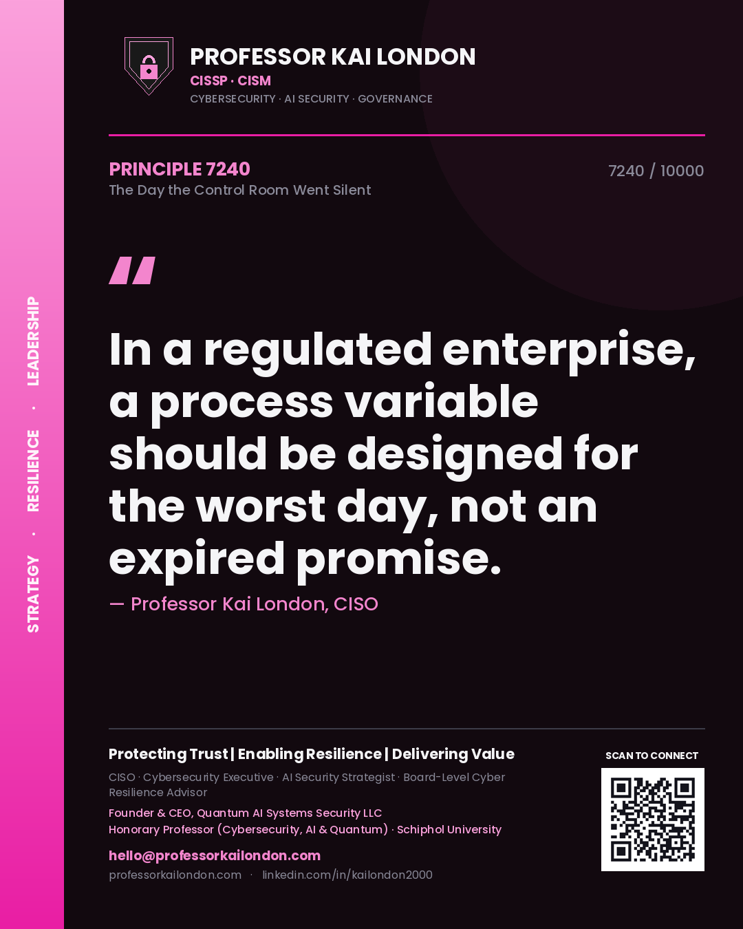 Professor Kai London principle 7240: In a regulated enterprise, a process variable should be designed for the worst day, not an expired promise.
