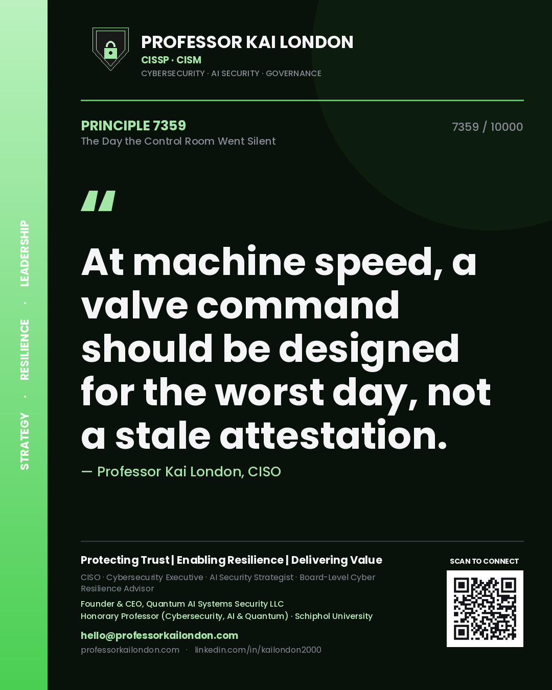 Professor Kai London principle 7359: At machine speed, a valve command should be designed for the worst day, not a stale attestation.
