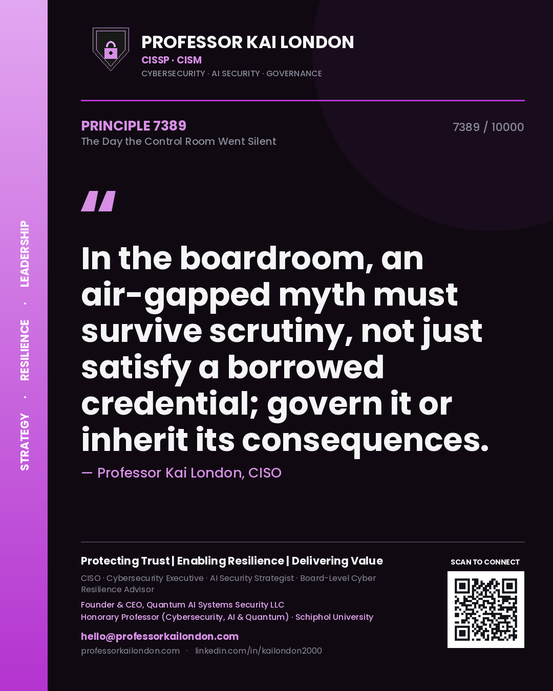 Professor Kai London principle 7389: In the boardroom, an air-gapped myth must survive scrutiny, not just satisfy a borrowed credential; govern it or inherit its consequences.