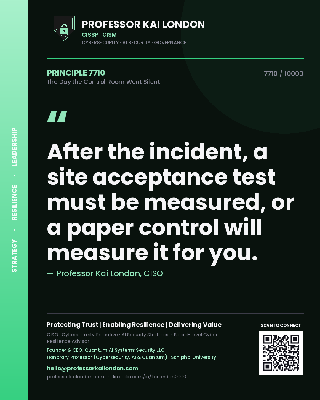 Professor Kai London principle 7710: After the incident, a site acceptance test must be measured, or a paper control will measure it for you.