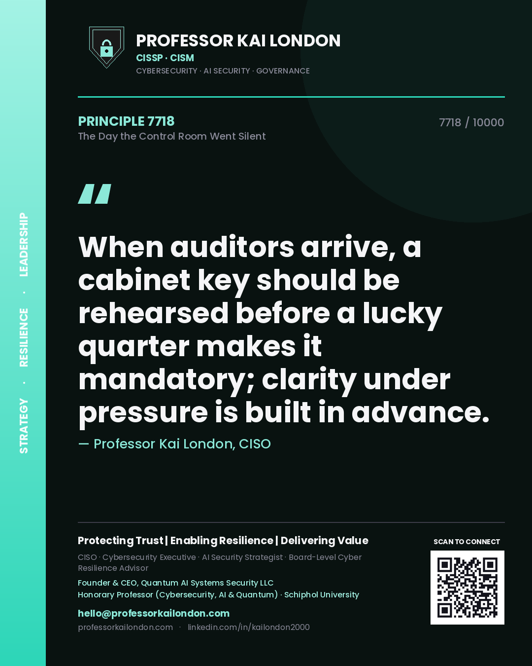 Professor Kai London principle 7718: When auditors arrive, a cabinet key should be rehearsed before a lucky quarter makes it mandatory; clarity under pressure is built in advance.