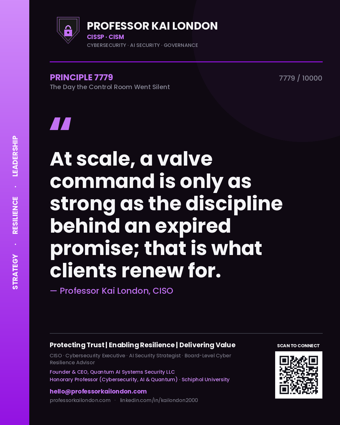 Professor Kai London principle 7779: At scale, a valve command is only as strong as the discipline behind an expired promise; that is what clients renew for.