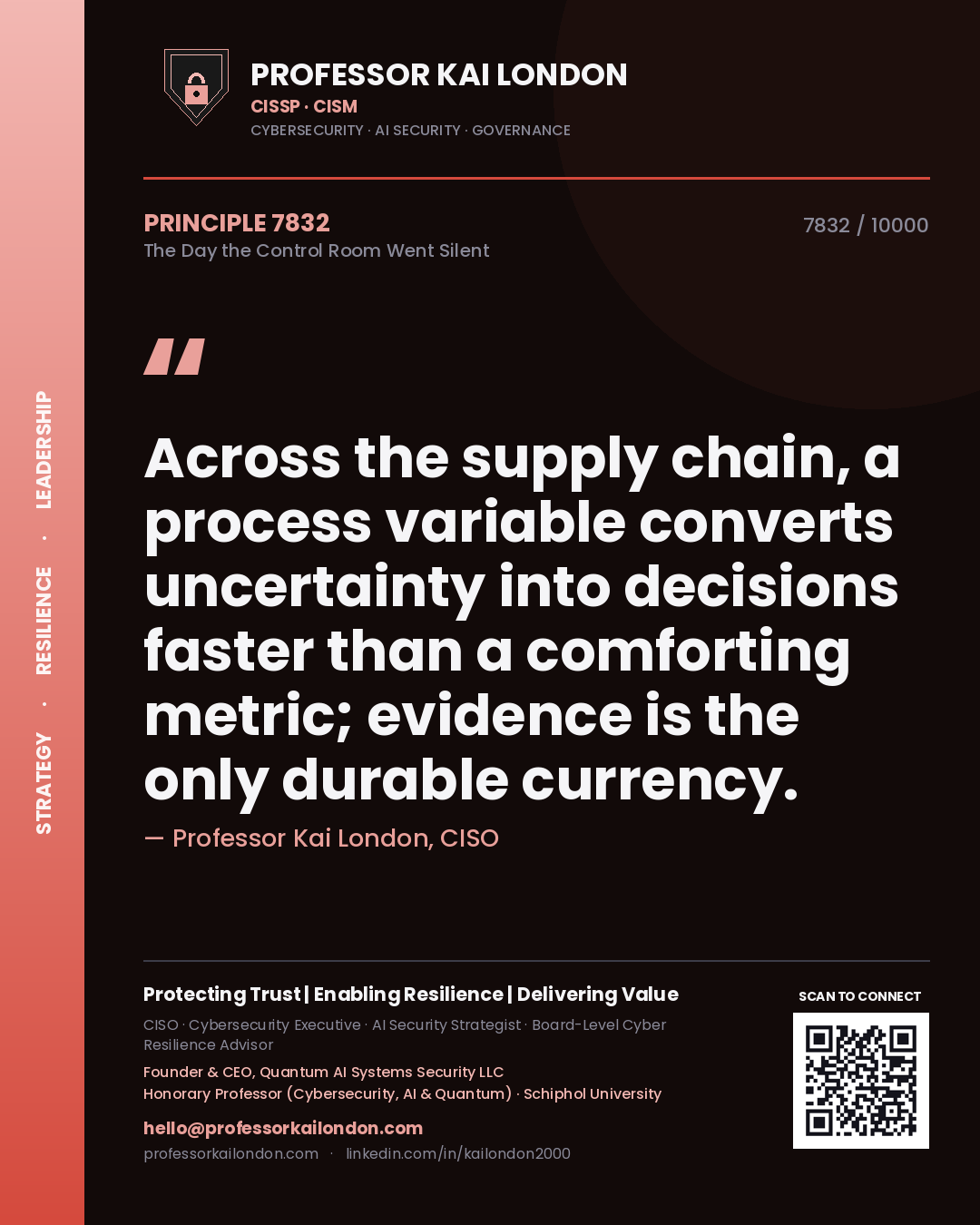 Professor Kai London principle 7832: Across the supply chain, a process variable converts uncertainty into decisions faster than a comforting metric; evidence is the only durable currency.