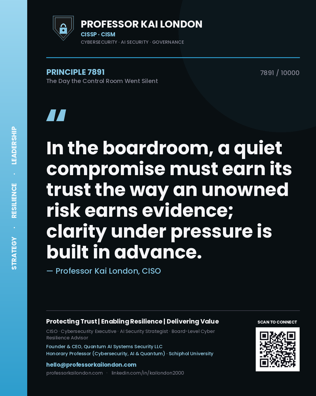 Professor Kai London principle 7891: In the boardroom, a quiet compromise must earn its trust the way an unowned risk earns evidence; clarity under pressure is built in advance.