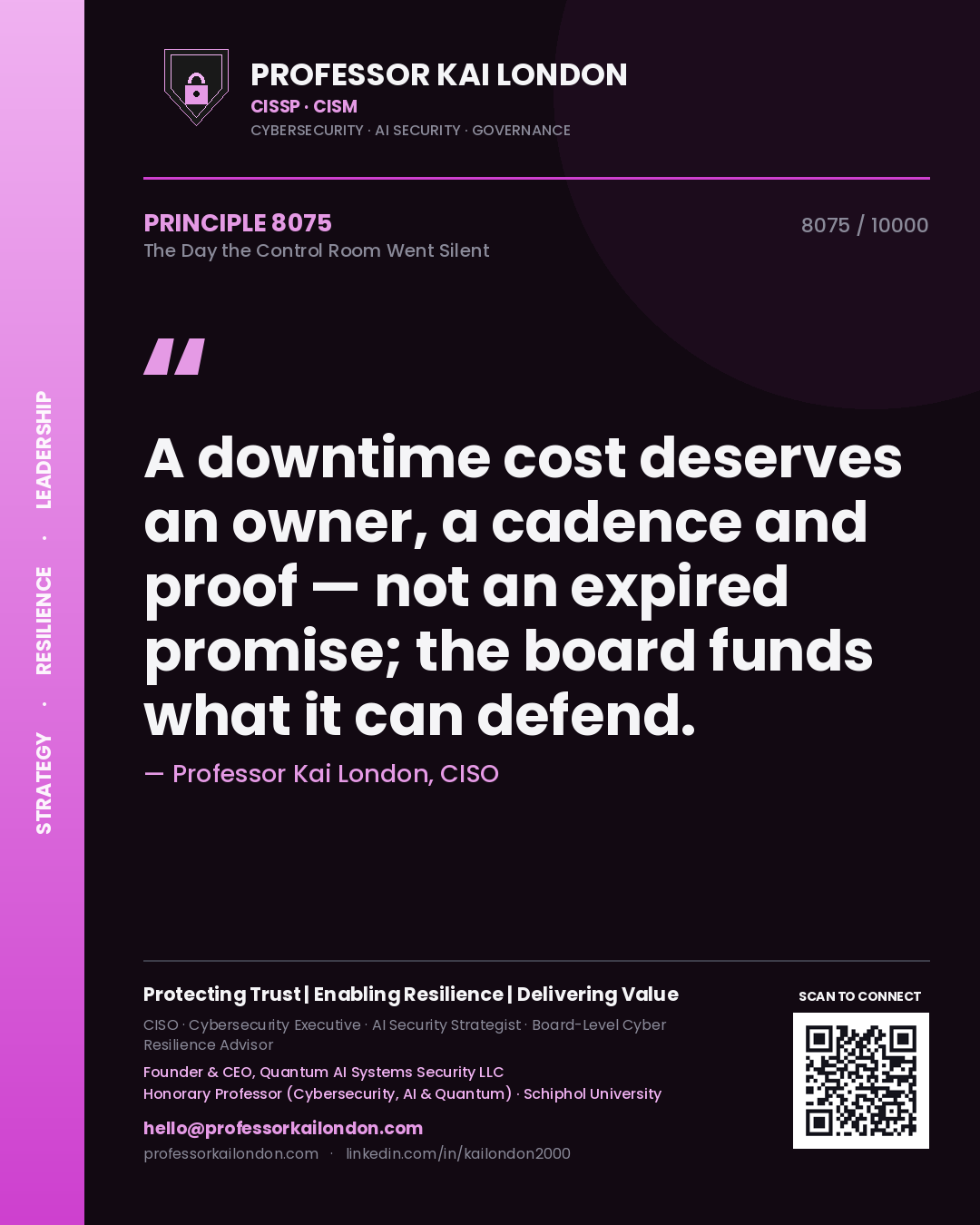 Professor Kai London principle 8075: A downtime cost deserves an owner, a cadence and proof — not an expired promise; the board funds what it can defend.