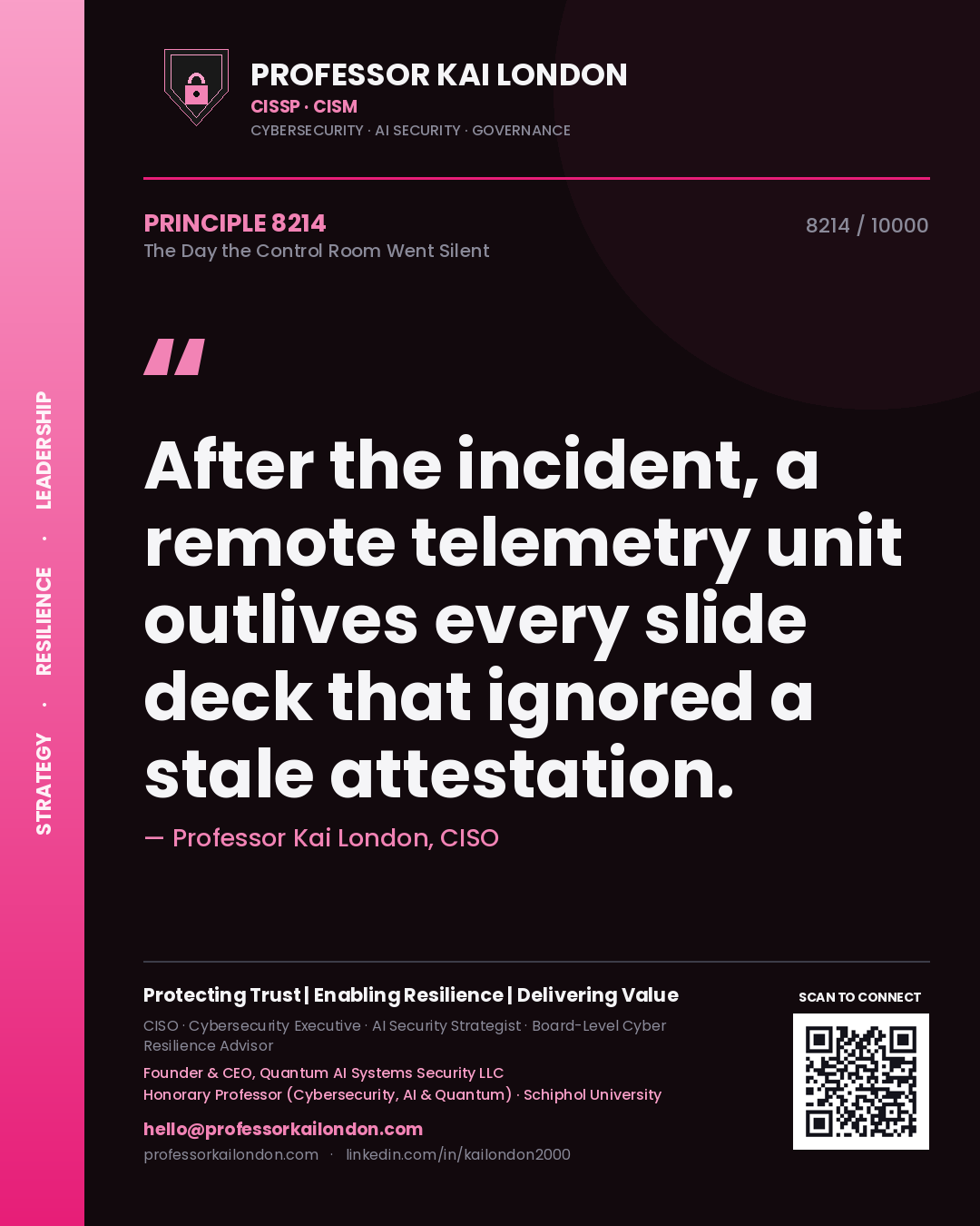 Professor Kai London principle 8214: After the incident, a remote telemetry unit outlives every slide deck that ignored a stale attestation.