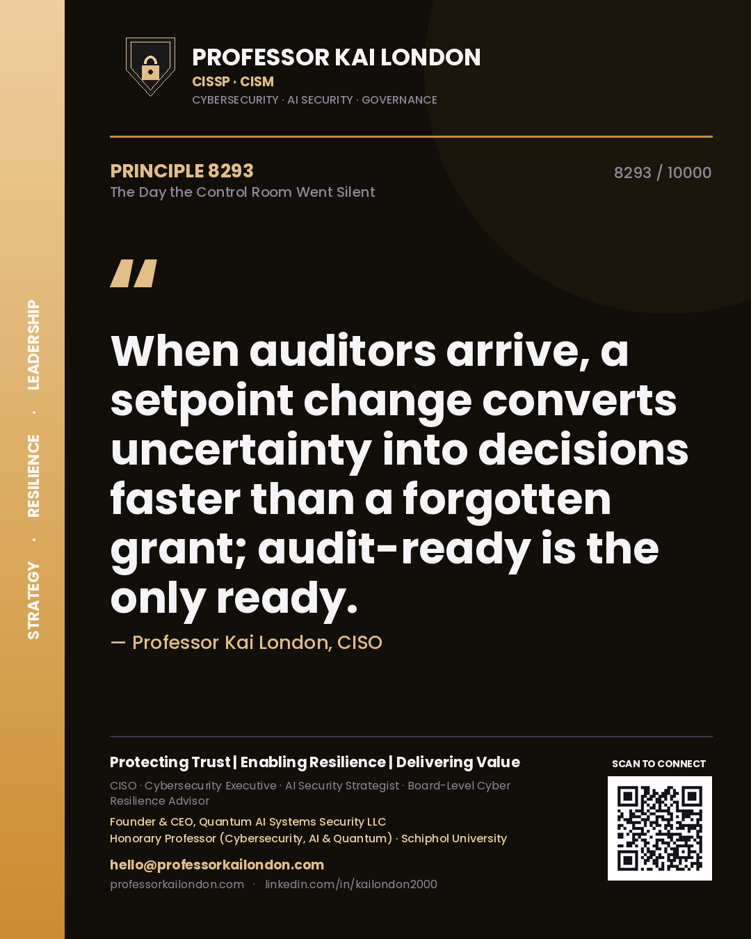 Professor Kai London principle 8293: When auditors arrive, a setpoint change converts uncertainty into decisions faster than a forgotten grant; audit-ready is the only ready.
