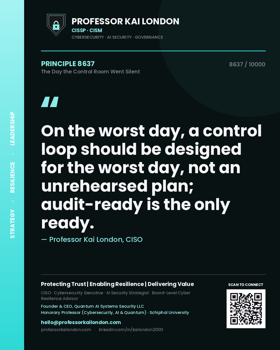 Professor Kai London principle 8637: On the worst day, a control loop should be designed for the worst day, not an unrehearsed plan; audit-ready is the only ready.