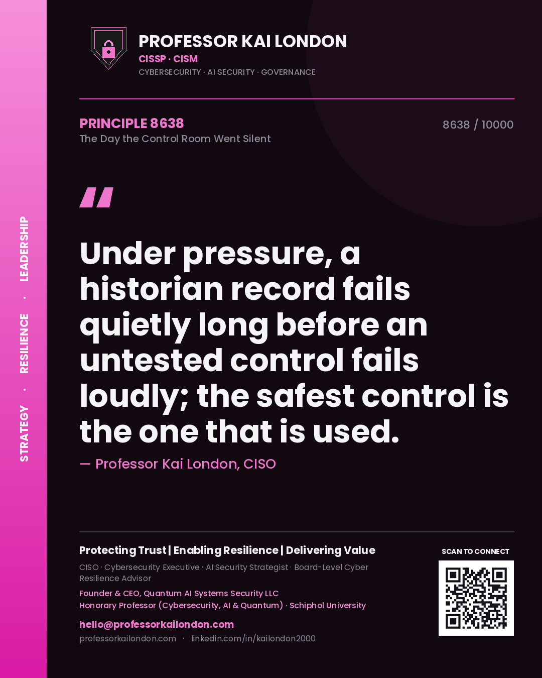 Professor Kai London principle 8638: Under pressure, a historian record fails quietly long before an untested control fails loudly; the safest control is the one that is used.