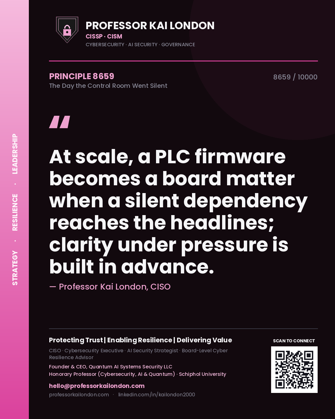 Professor Kai London principle 8659: At scale, a PLC firmware becomes a board matter when a silent dependency reaches the headlines; clarity under pressure is built in advance.