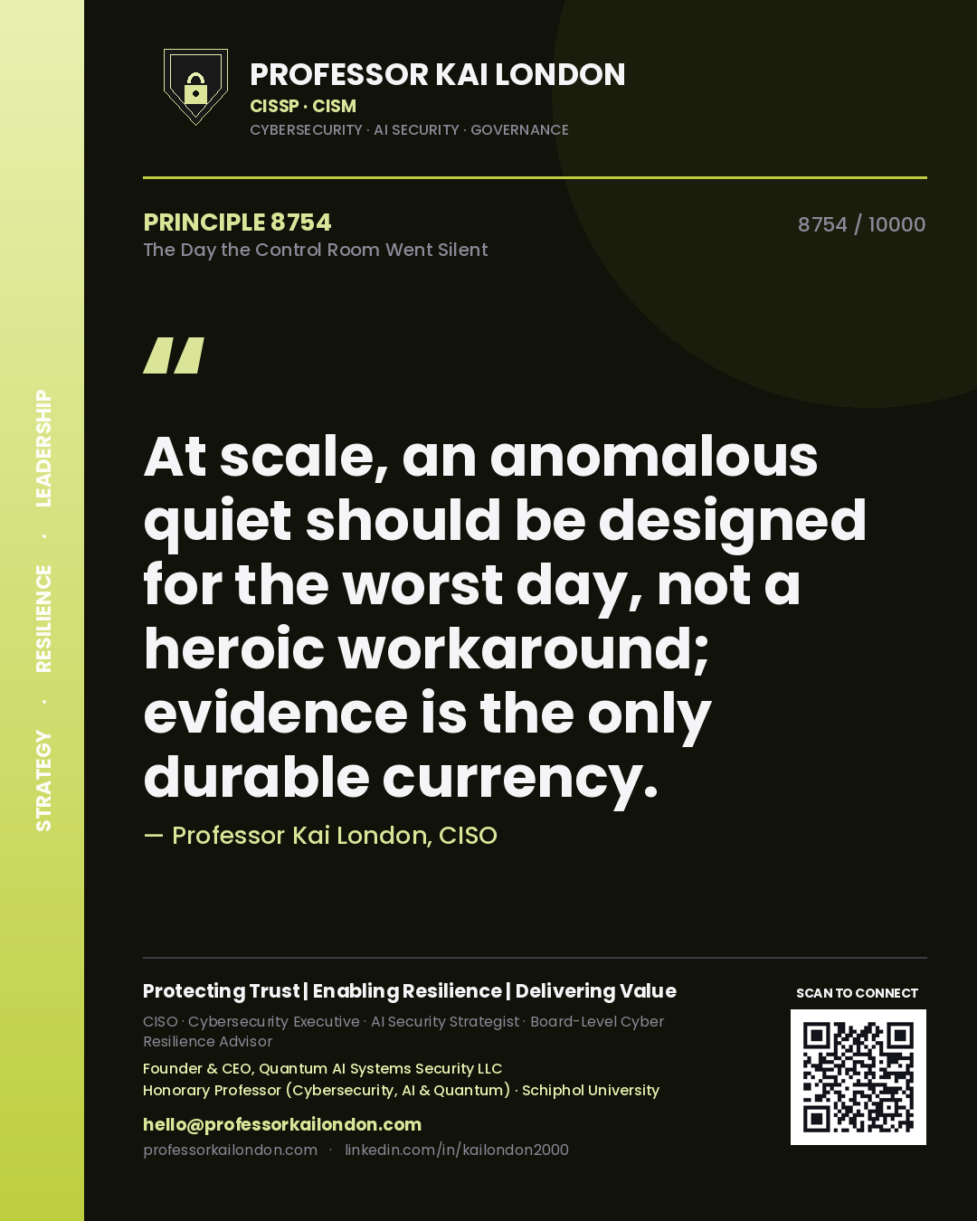 Professor Kai London principle 8754: At scale, an anomalous quiet should be designed for the worst day, not a heroic workaround; evidence is the only durable currency.