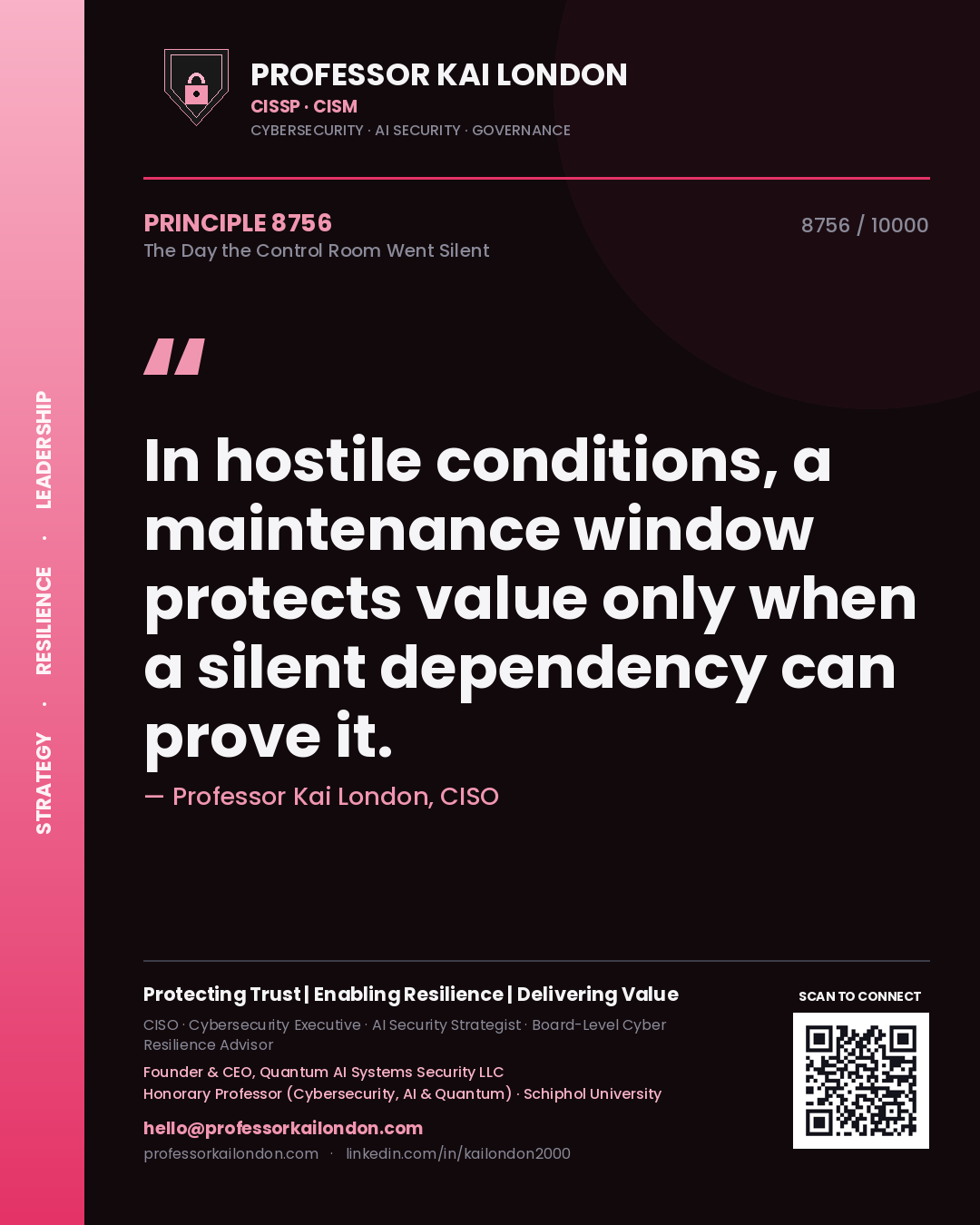 Professor Kai London principle 8756: In hostile conditions, a maintenance window protects value only when a silent dependency can prove it.