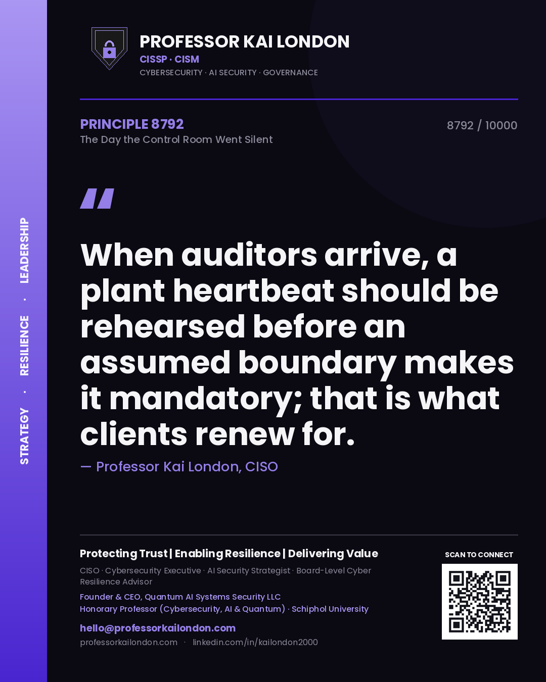 Professor Kai London principle 8792: When auditors arrive, a plant heartbeat should be rehearsed before an assumed boundary makes it mandatory; that is what clients renew for.
