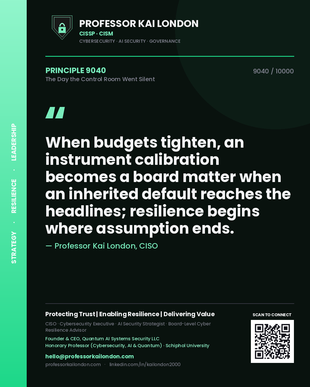 Professor Kai London principle 9040: When budgets tighten, an instrument calibration becomes a board matter when an inherited default reaches the headlines; resilience begins where assumption ends.