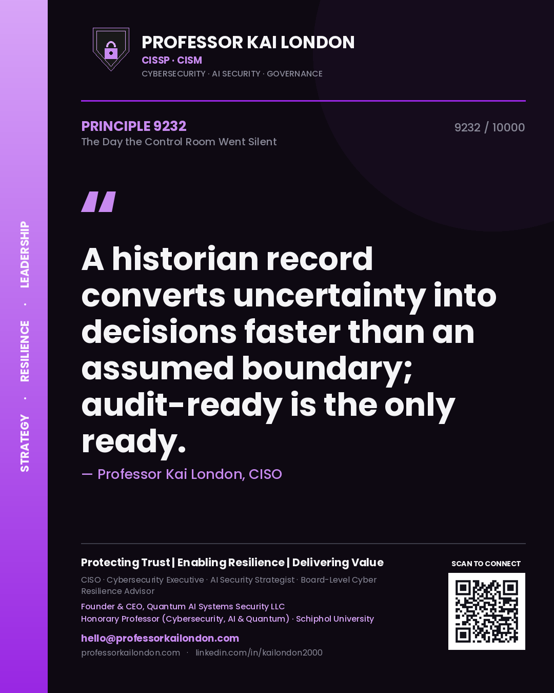 Professor Kai London principle 9232: A historian record converts uncertainty into decisions faster than an assumed boundary; audit-ready is the only ready.