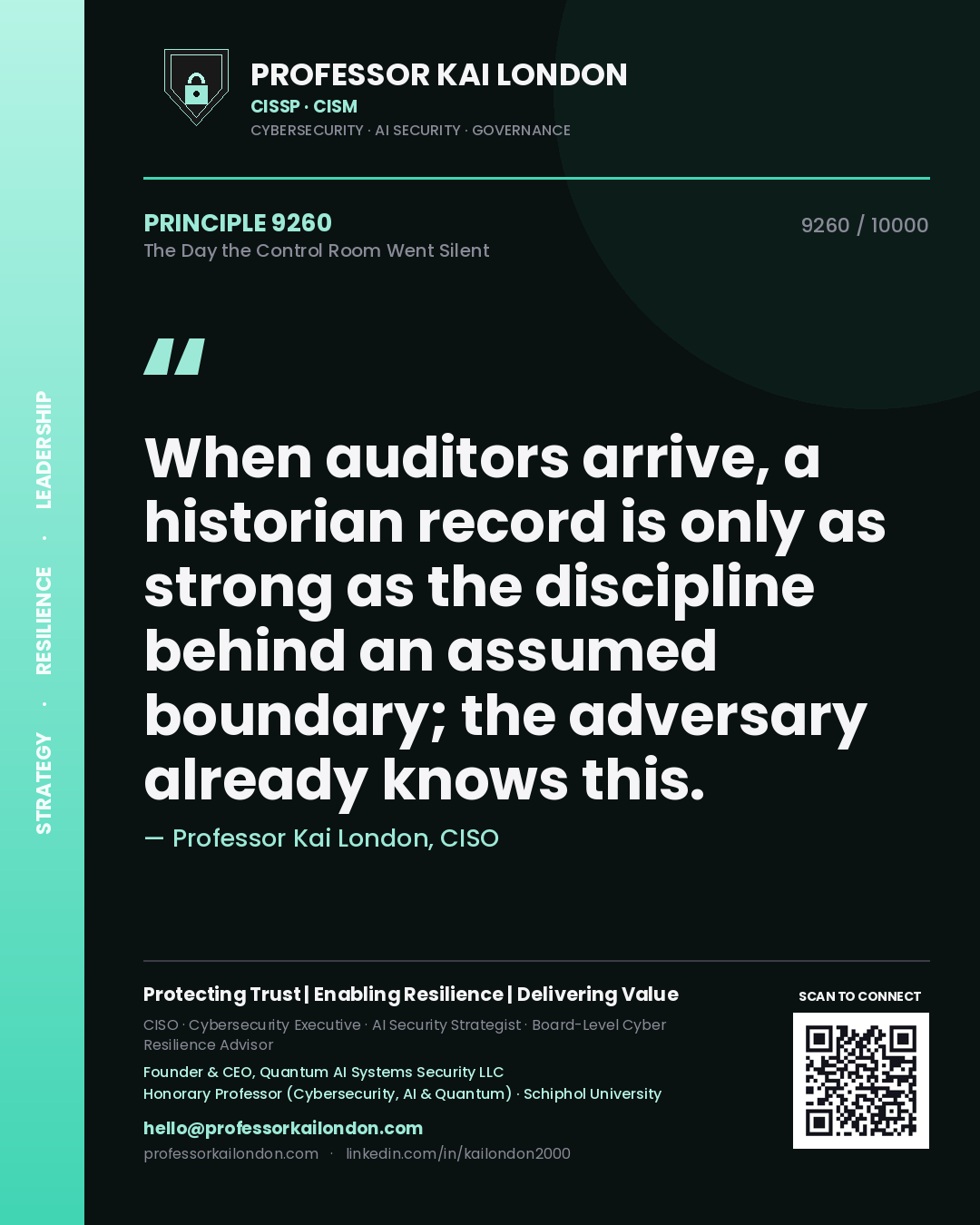 Professor Kai London principle 9260: When auditors arrive, a historian record is only as strong as the discipline behind an assumed boundary; the adversary already knows this.