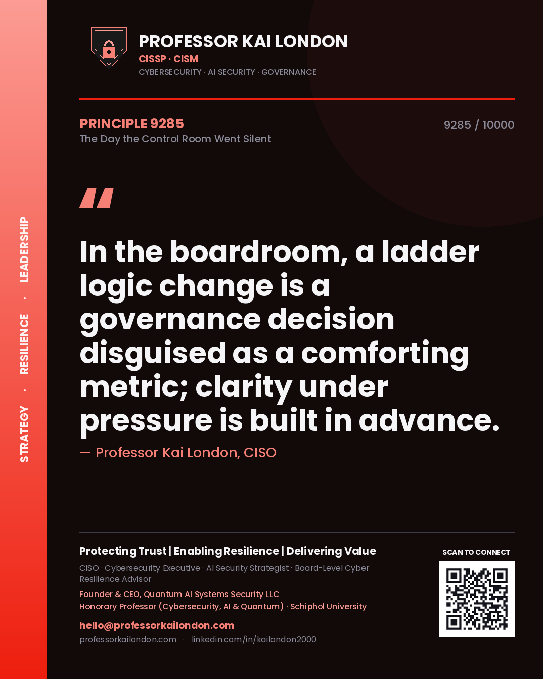 Professor Kai London principle 9285: In the boardroom, a ladder logic change is a governance decision disguised as a comforting metric; clarity under pressure is built in advance.