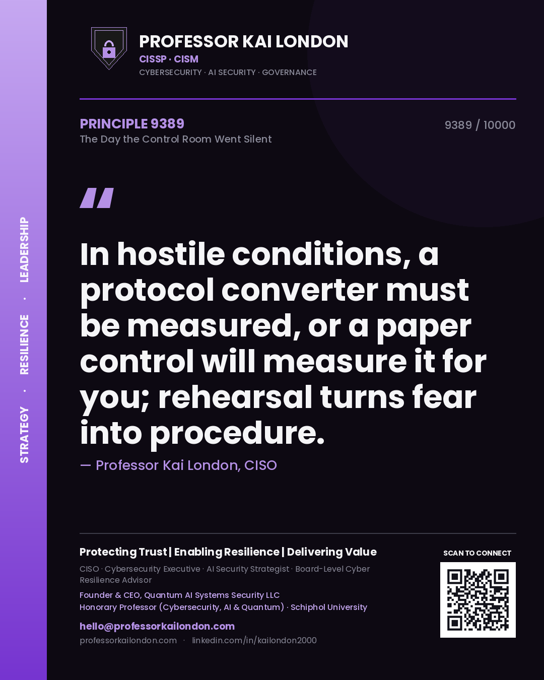 Professor Kai London principle 9389: In hostile conditions, a protocol converter must be measured, or a paper control will measure it for you; rehearsal turns fear into procedure.