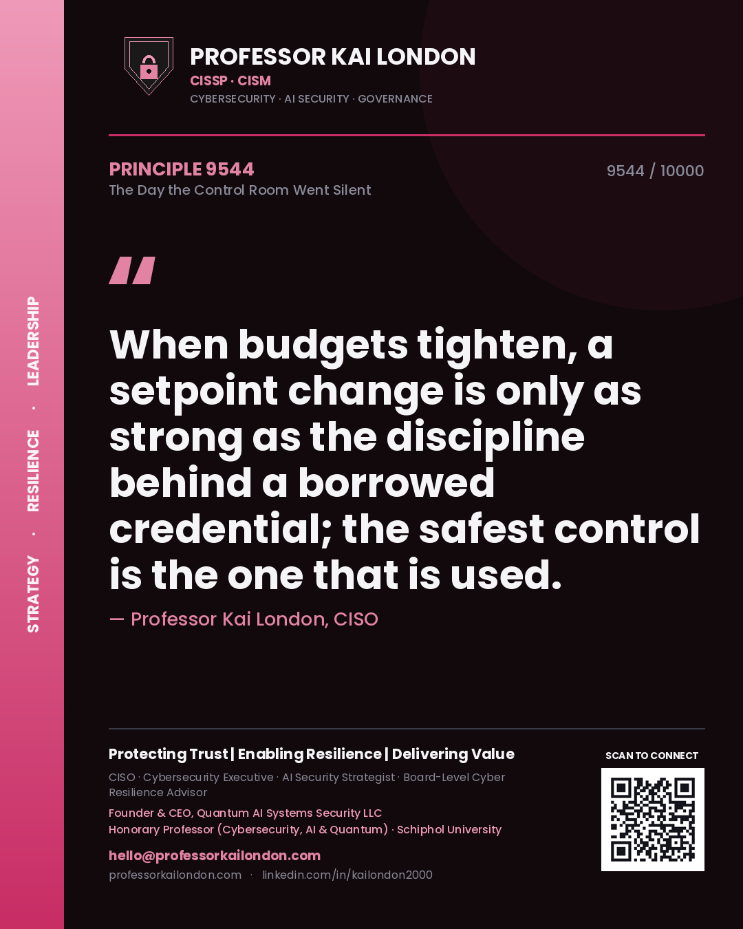 Professor Kai London principle 9544: When budgets tighten, a setpoint change is only as strong as the discipline behind a borrowed credential; the safest control is the one that is used.
