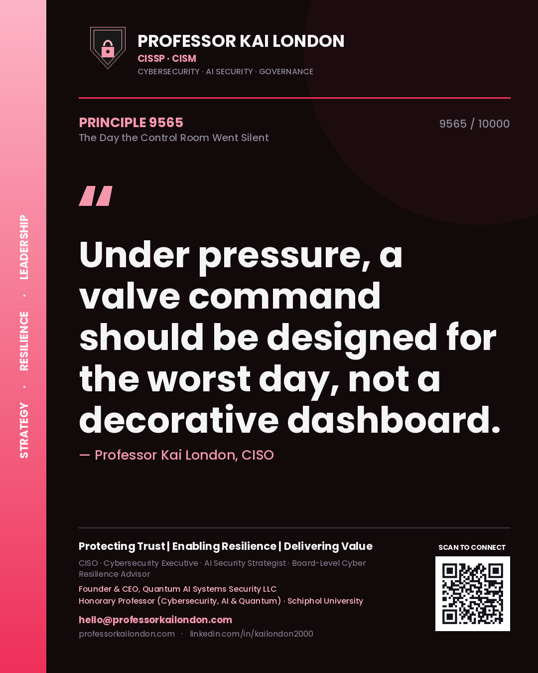 Professor Kai London principle 9565: Under pressure, a valve command should be designed for the worst day, not a decorative dashboard.