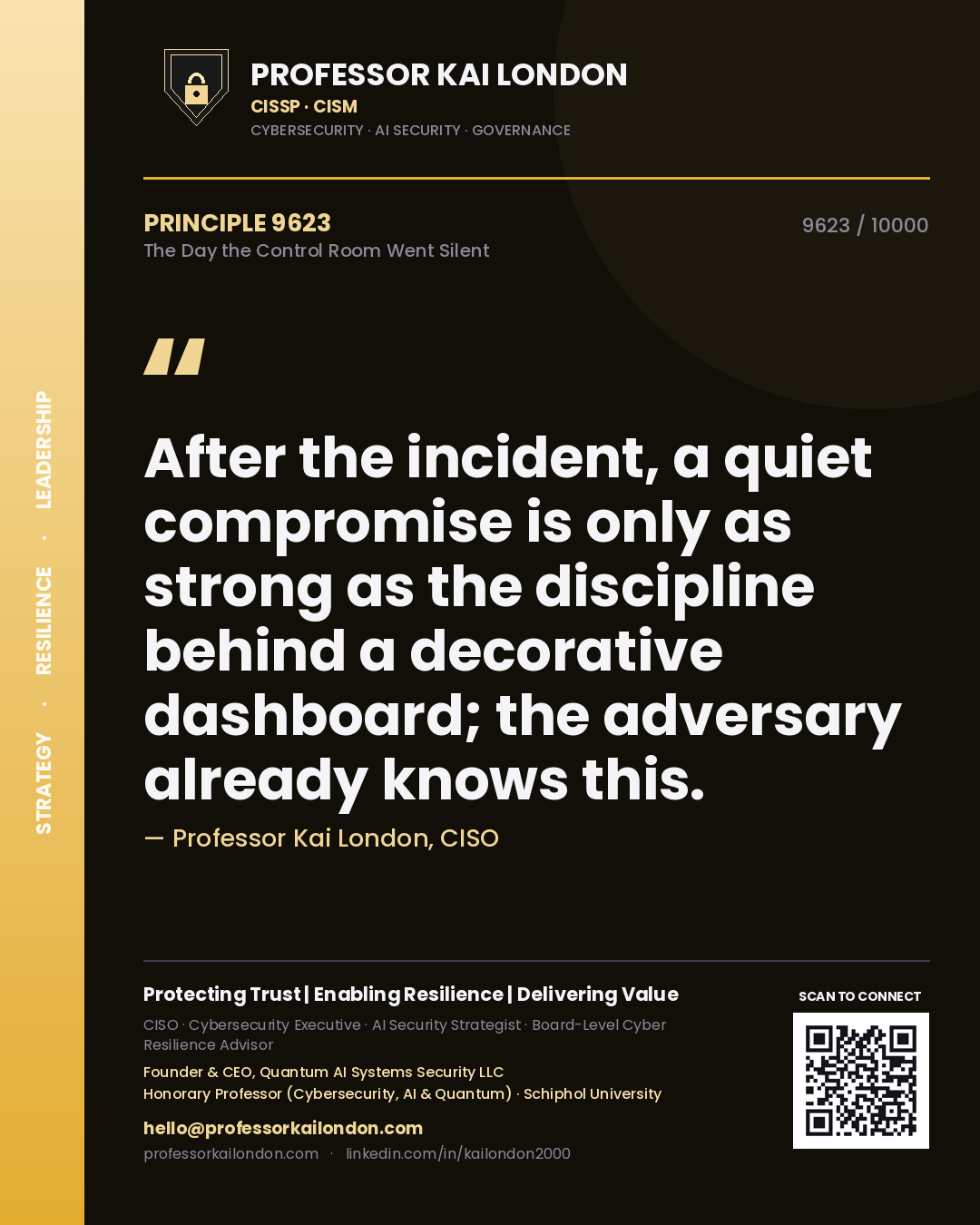 Professor Kai London principle 9623: After the incident, a quiet compromise is only as strong as the discipline behind a decorative dashboard; the adversary already knows this.