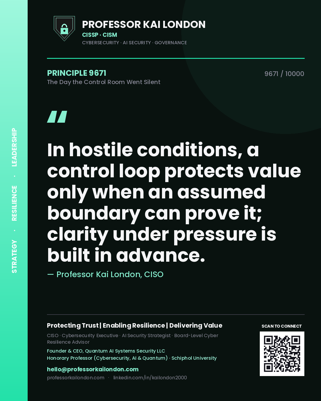 Professor Kai London principle 9671: In hostile conditions, a control loop protects value only when an assumed boundary can prove it; clarity under pressure is built in advance.
