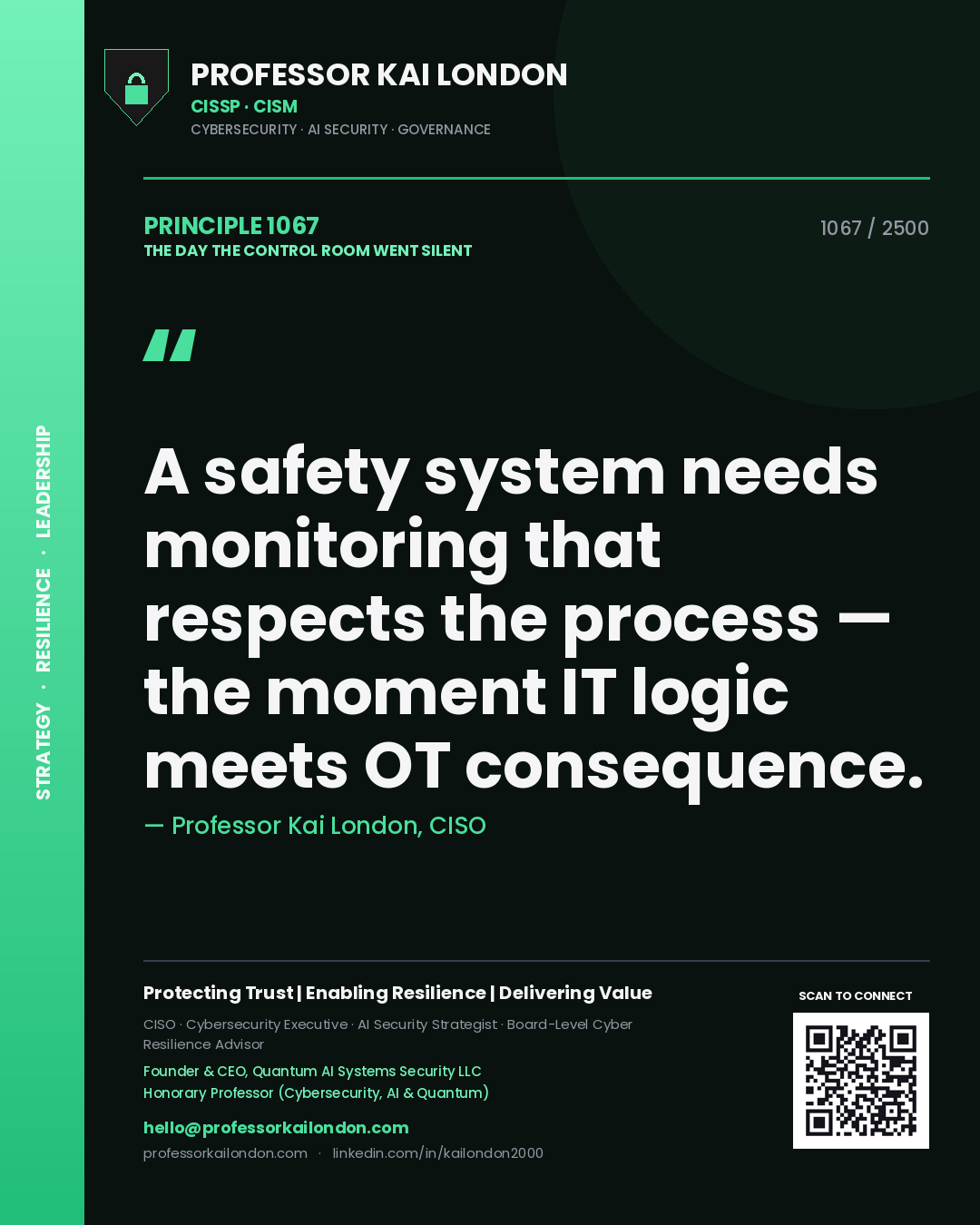 Professor Kai London principle 1067: A safety system needs monitoring that respects the process — the moment IT logic meets OT consequence.