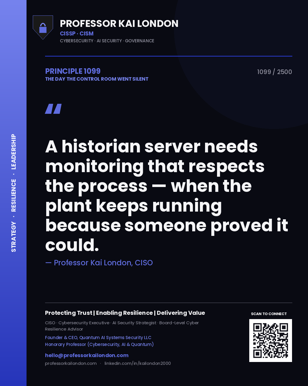 Professor Kai London principle 1099: A historian server needs monitoring that respects the process — when the plant keeps running because someone proved it could.