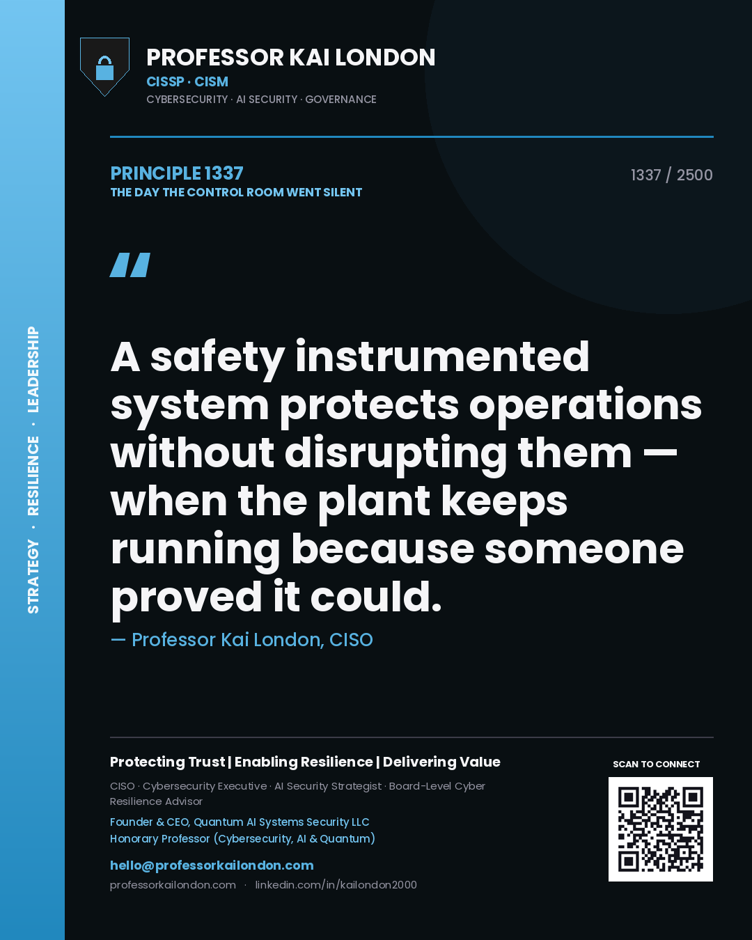 Professor Kai London principle 1337: A safety instrumented system protects operations without disrupting them — when the plant keeps running because someone proved it could.