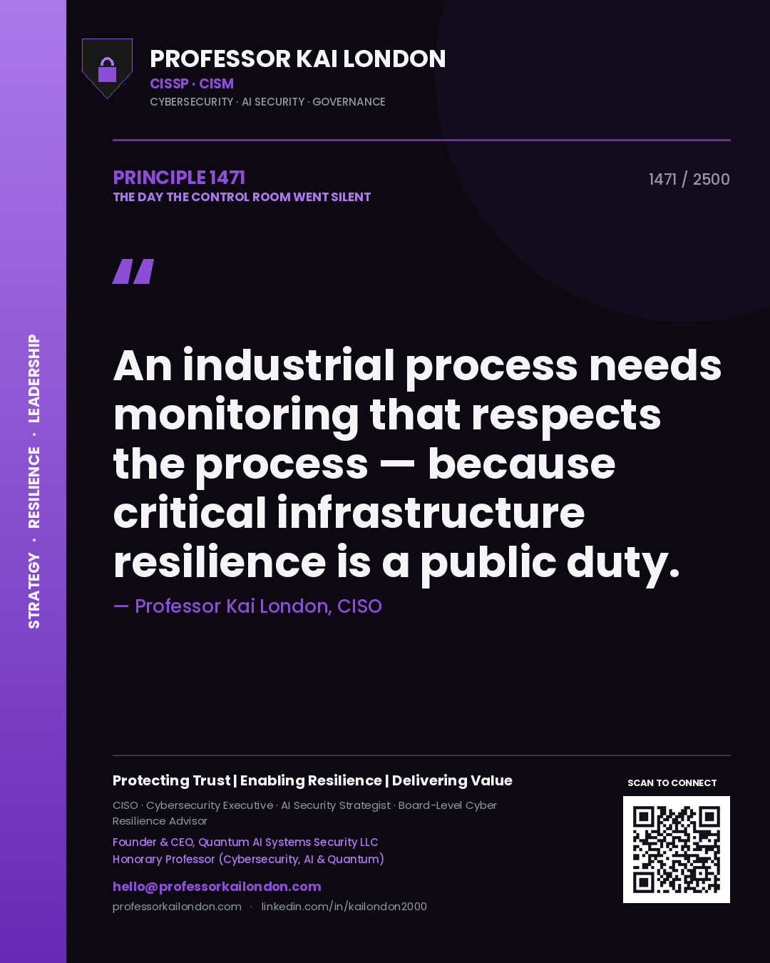 Professor Kai London principle 1471: An industrial process needs monitoring that respects the process — because critical infrastructure resilience is a public duty.