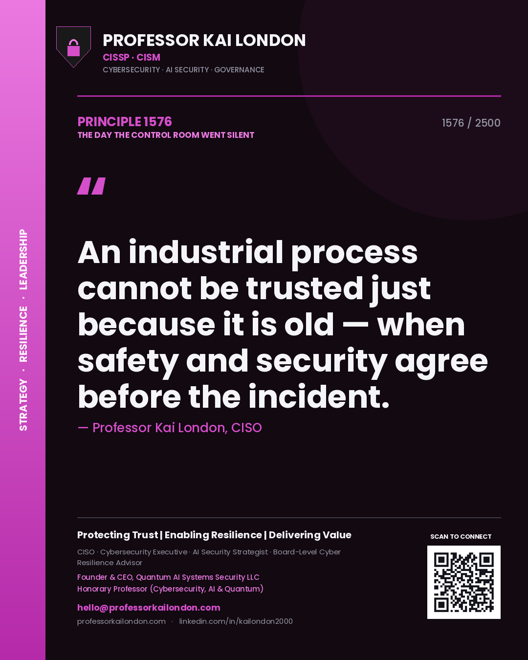 Professor Kai London principle 1576: An industrial process cannot be trusted just because it is old — when safety and security agree before the incident.