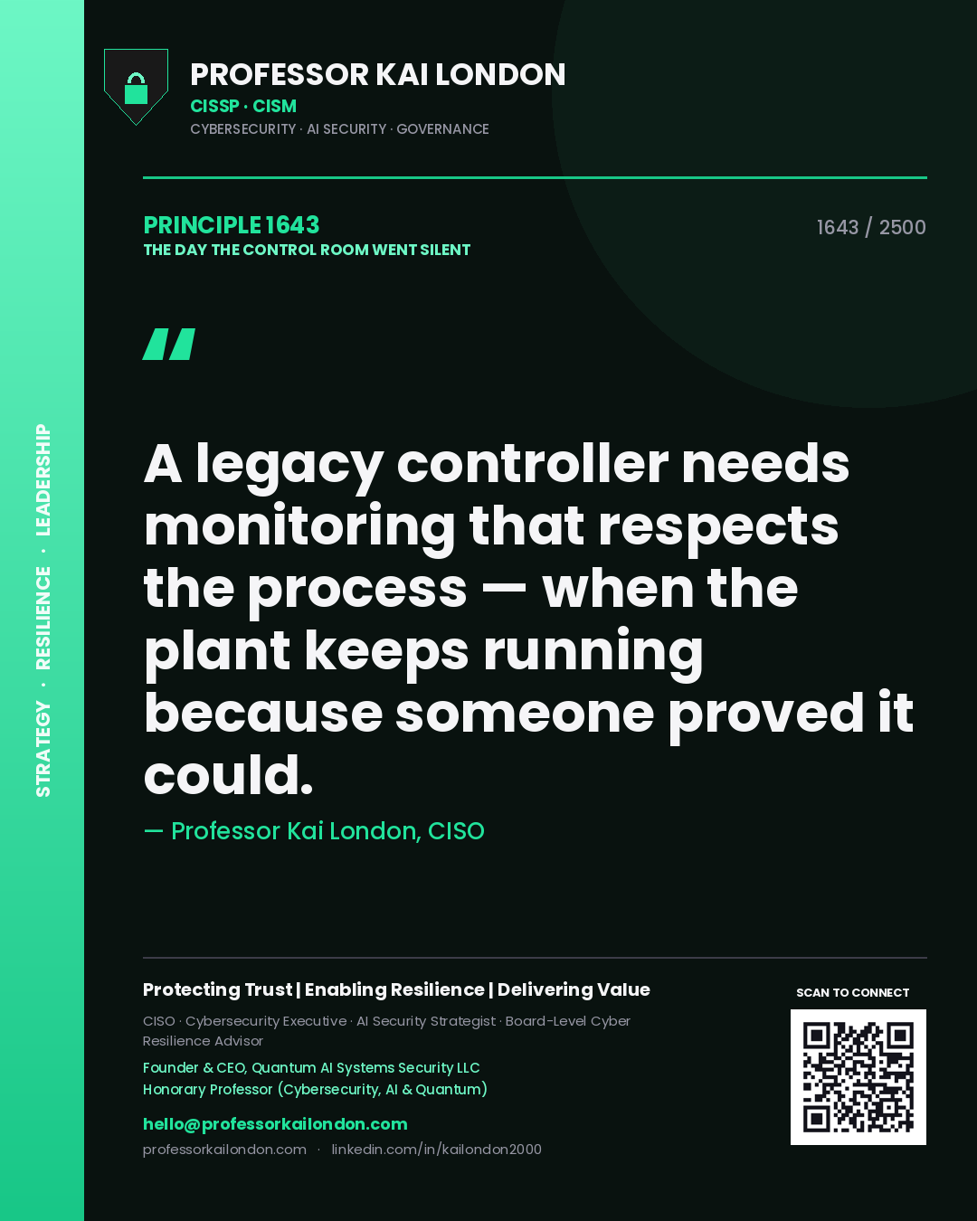 Professor Kai London principle 1643: A legacy controller needs monitoring that respects the process — when the plant keeps running because someone proved it could.