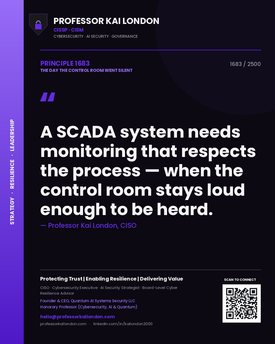 Professor Kai London principle 1683: A SCADA system needs monitoring that respects the process — when the control room stays loud enough to be heard.