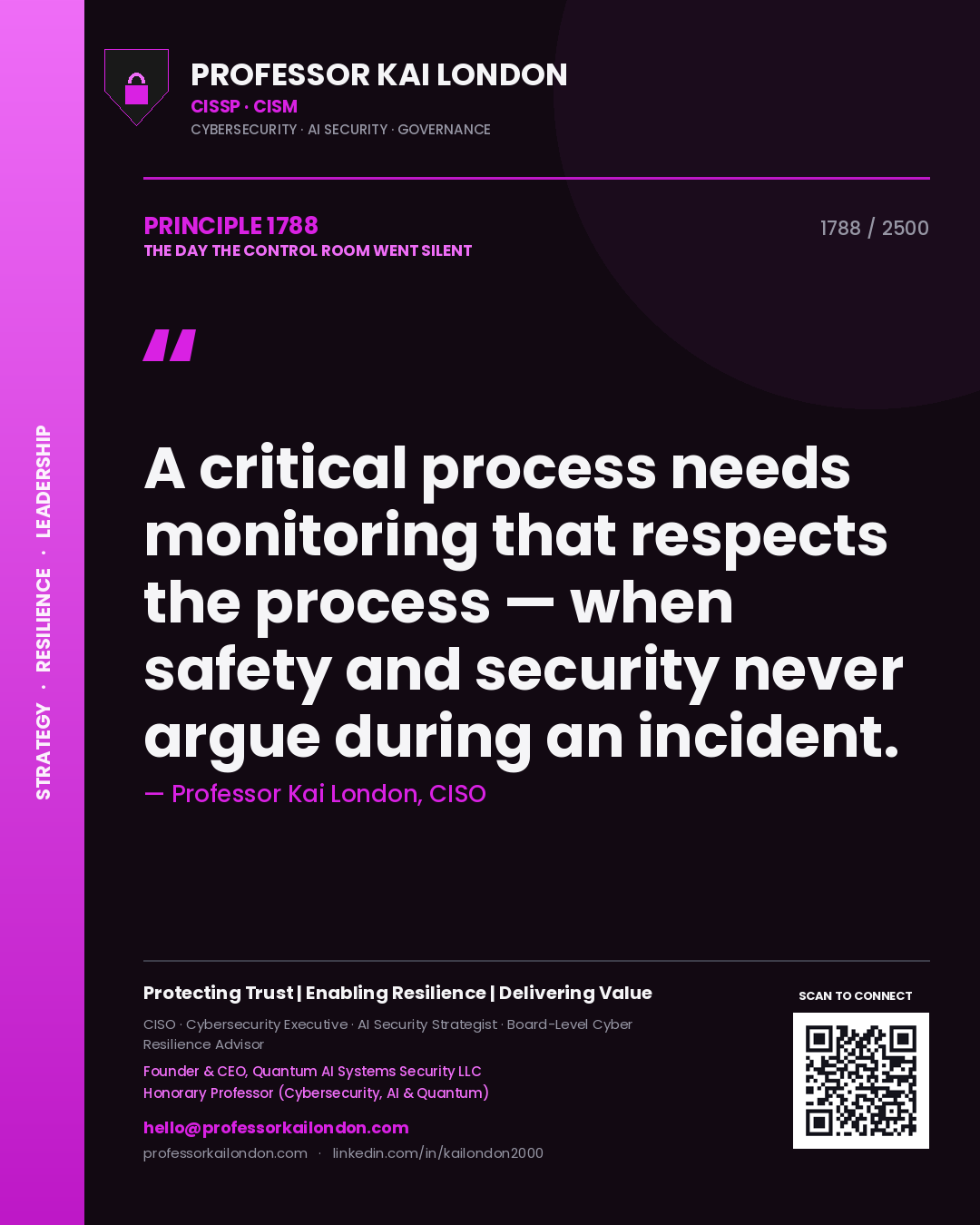 Professor Kai London principle 1788: A critical process needs monitoring that respects the process — when safety and security never argue during an incident.