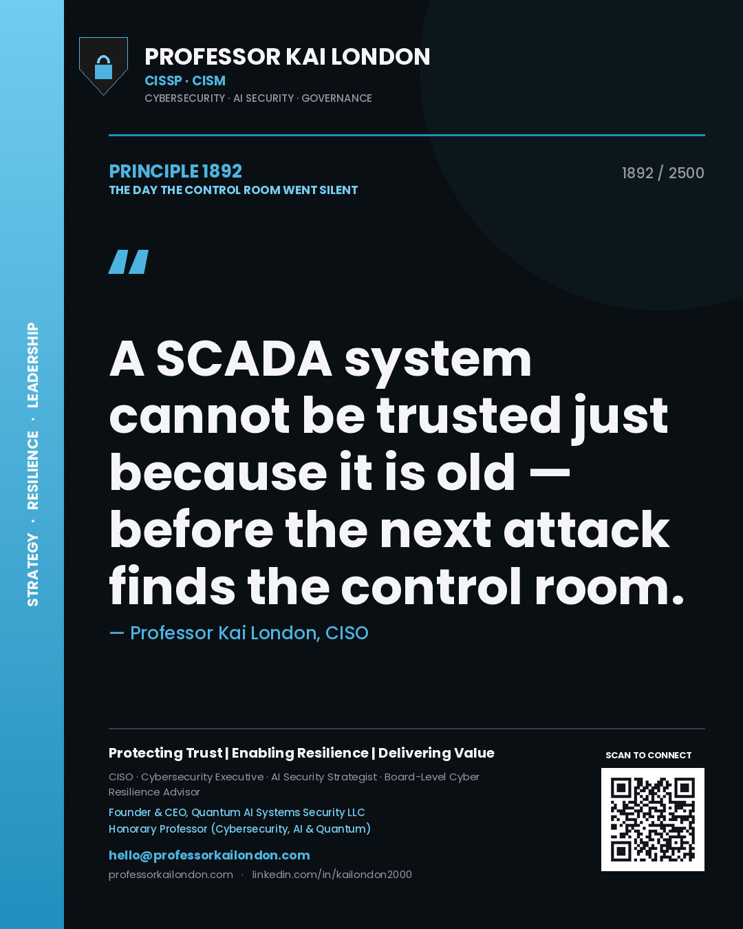 Professor Kai London principle 1892: A SCADA system cannot be trusted just because it is old — before the next attack finds the control room.