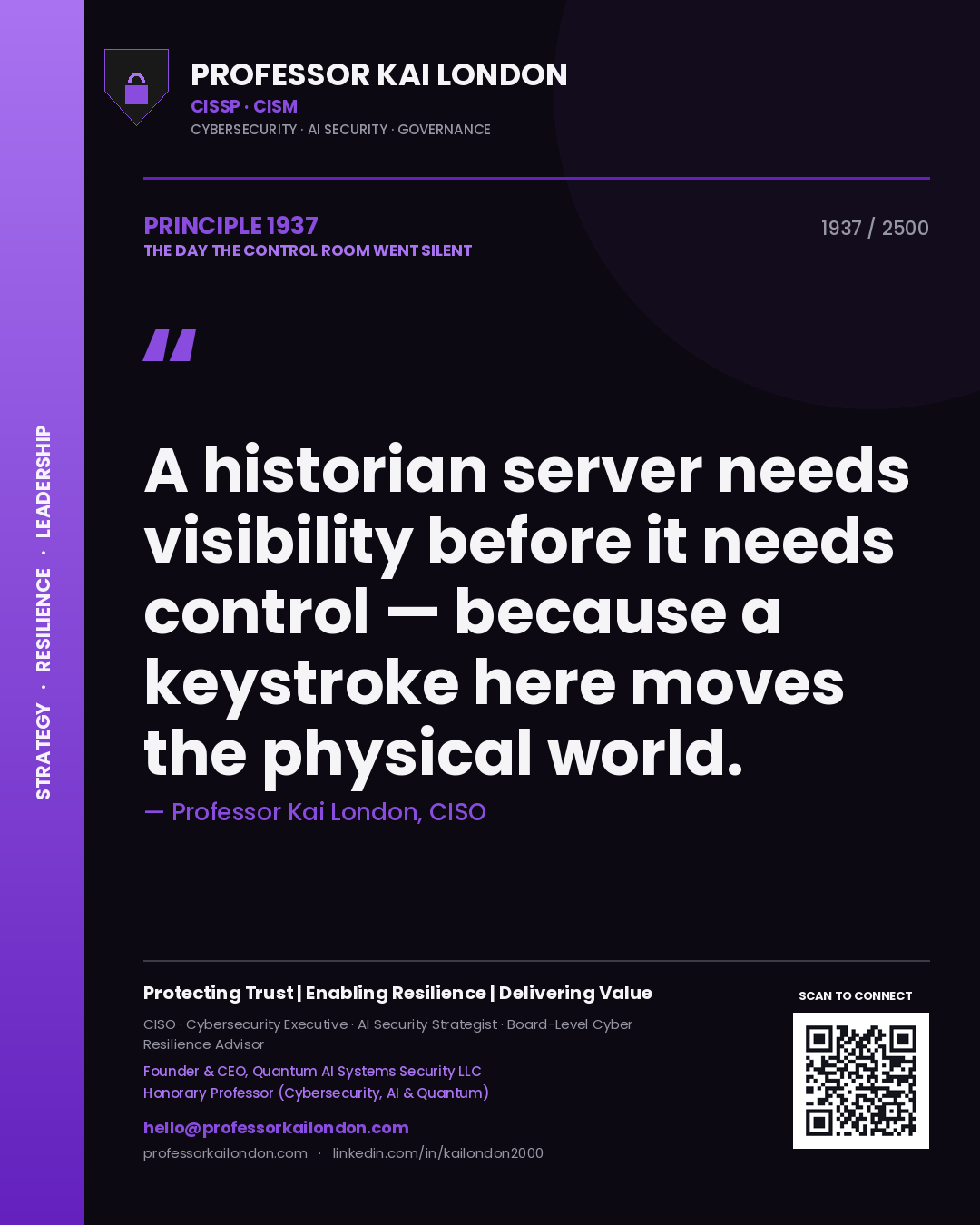 Professor Kai London principle 1937: A historian server needs visibility before it needs control — because a keystroke here moves the physical world.