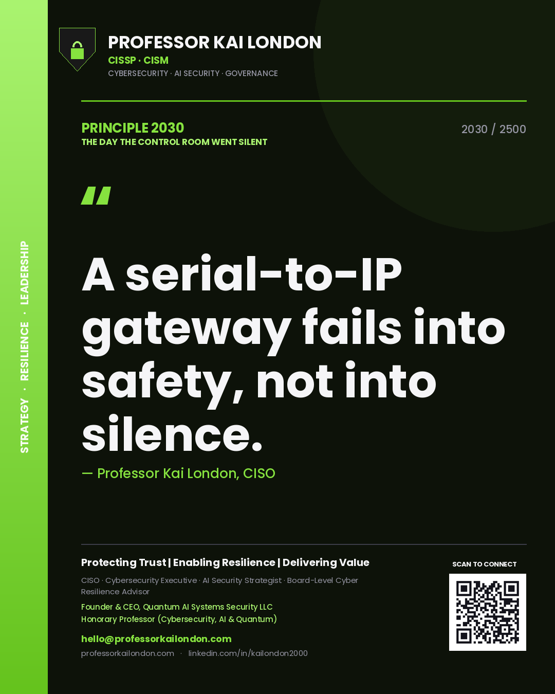 Professor Kai London principle 2030: A serial-to-IP gateway fails into safety, not into silence.