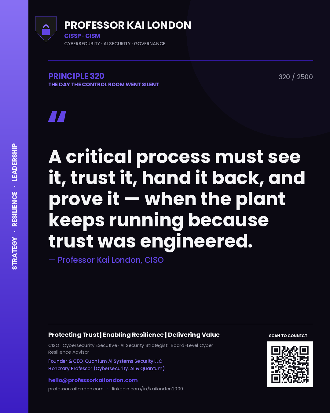 Professor Kai London principle 320: A critical process must see it, trust it, hand it back, and prove it — when the plant keeps running because trust was engineered.
