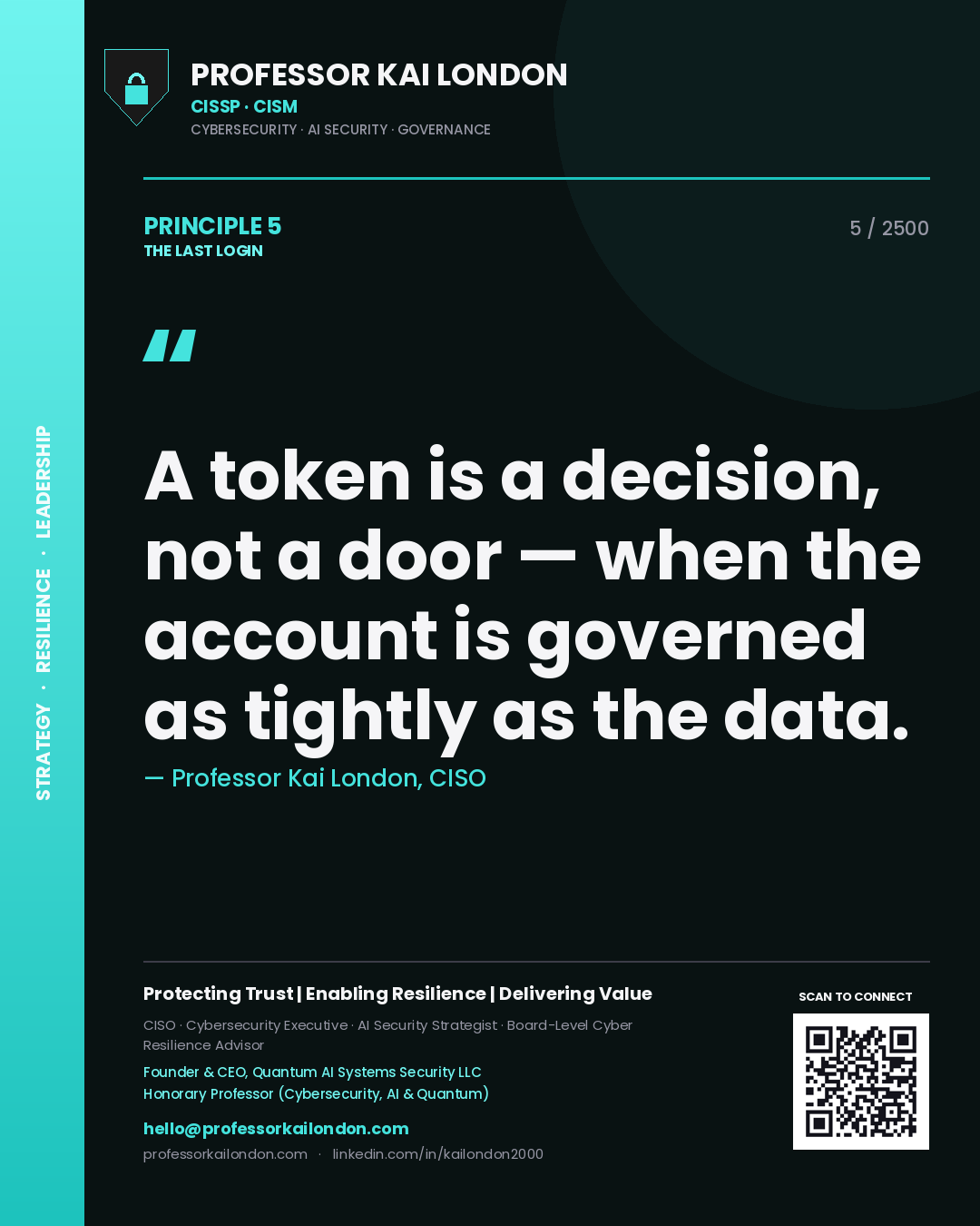 Professor Kai London principle 5: A token is a decision, not a door — when the account is governed as tightly as the data.