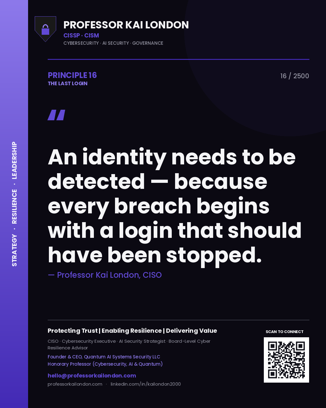 Professor Kai London principle 16: An identity needs to be detected — because every breach begins with a login that should have been stopped.