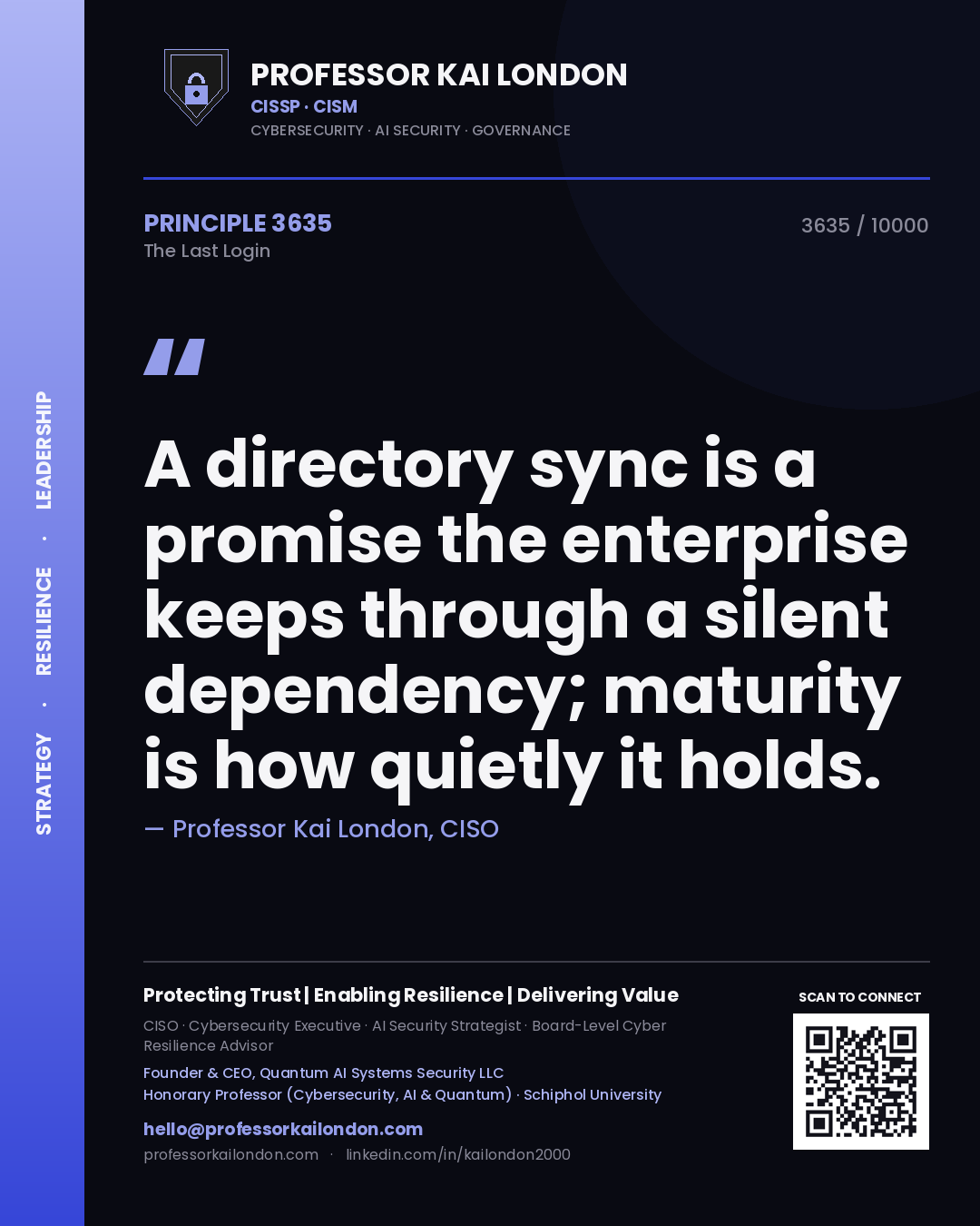 Professor Kai London principle 3635: A directory sync is a promise the enterprise keeps through a silent dependency; maturity is how quietly it holds.