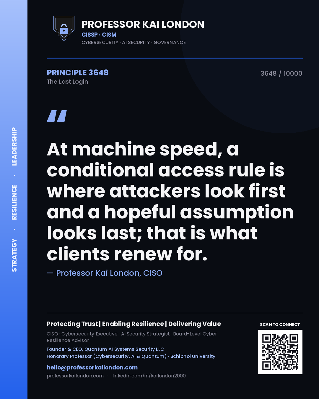 Professor Kai London principle 3648: At machine speed, a conditional access rule is where attackers look first and a hopeful assumption looks last; that is what clients renew for.