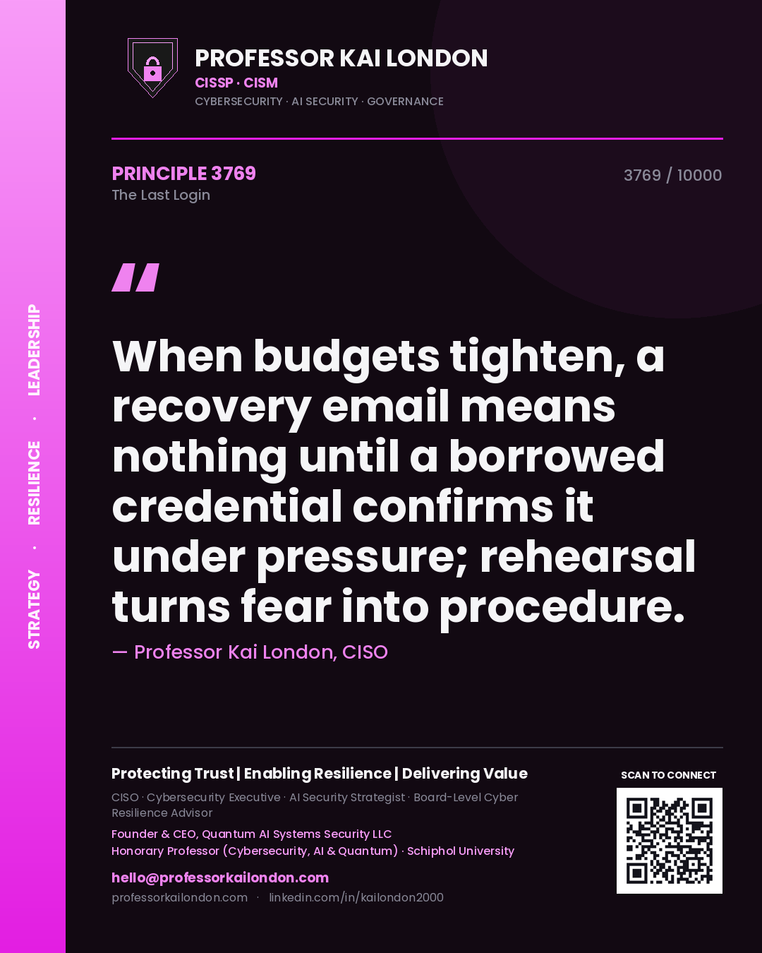 Professor Kai London principle 3769: When budgets tighten, a recovery email means nothing until a borrowed credential confirms it under pressure; rehearsal turns fear into procedure.