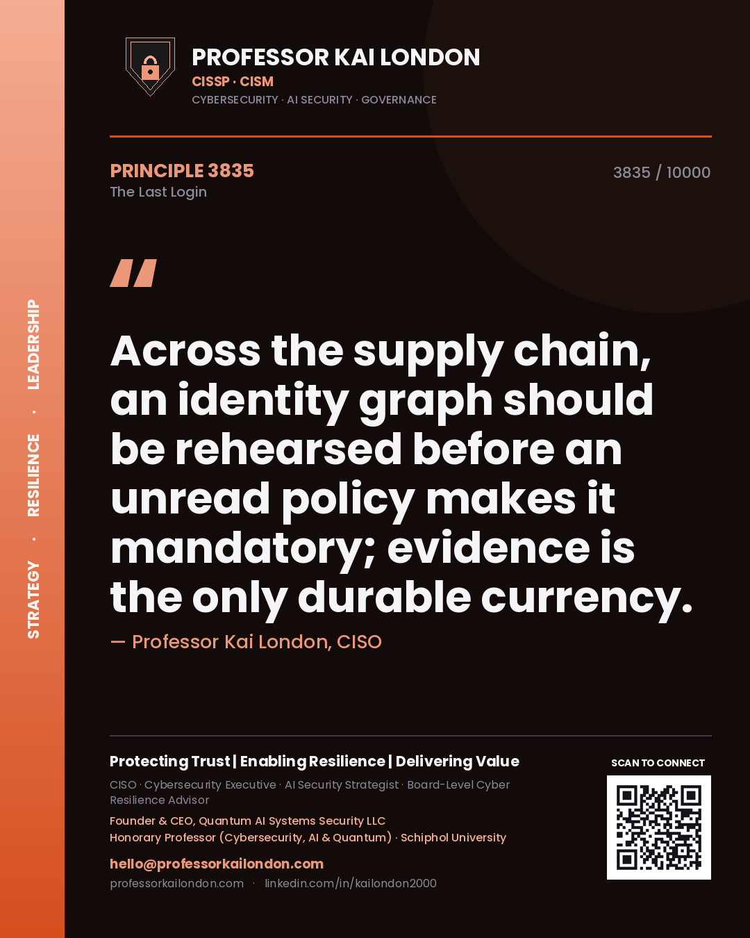 Professor Kai London principle 3835: Across the supply chain, an identity graph should be rehearsed before an unread policy makes it mandatory; evidence is the only durable currency.