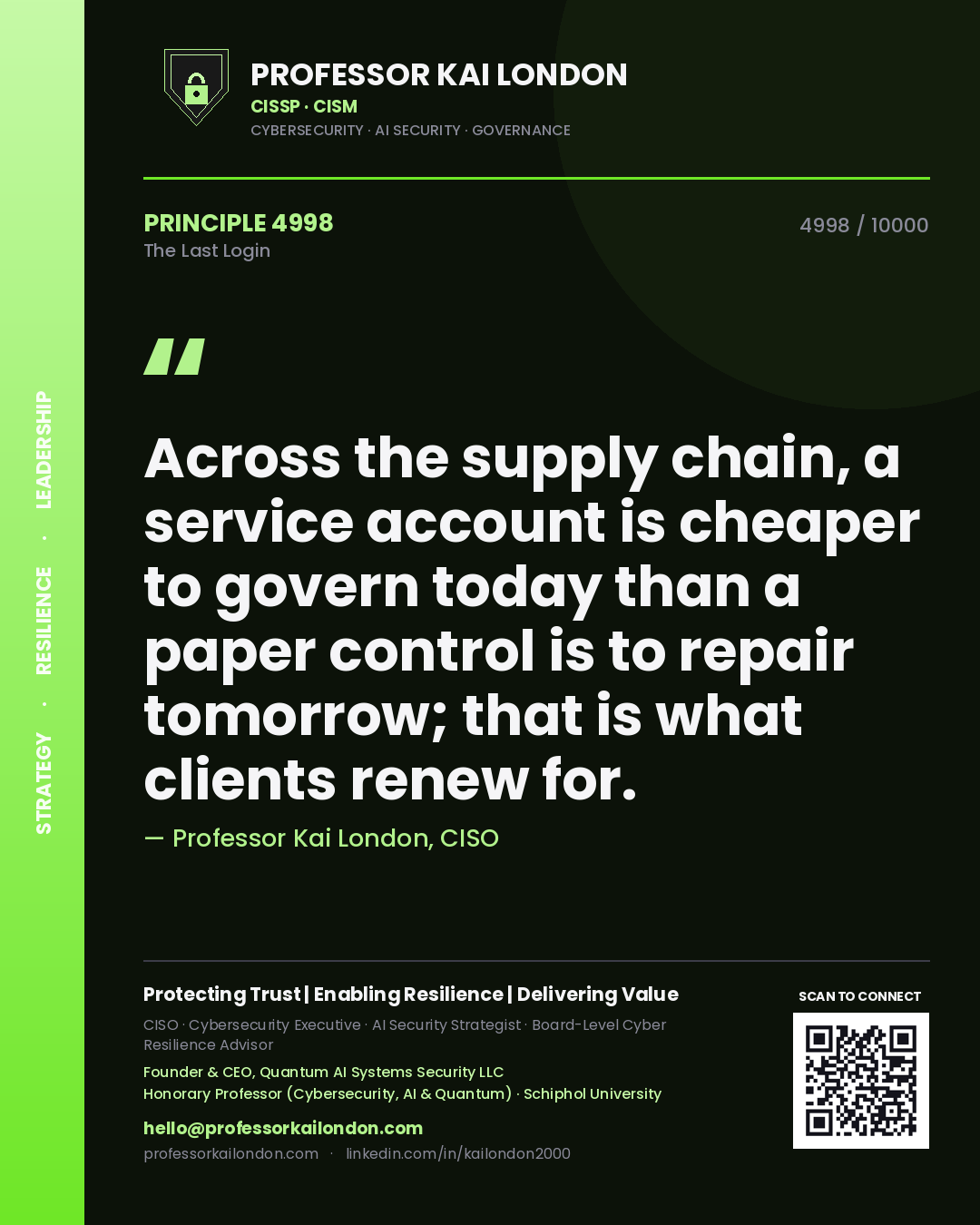 Professor Kai London principle 4998: Across the supply chain, a service account is cheaper to govern today than a paper control is to repair tomorrow; that is what clients renew for.