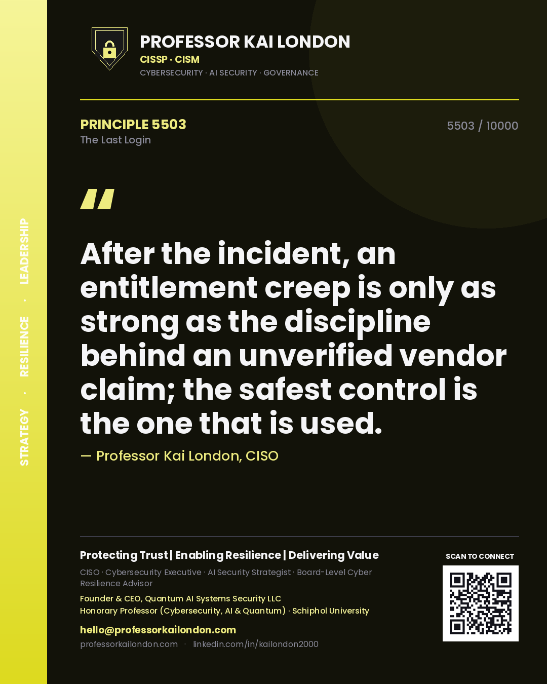 Professor Kai London principle 5503: After the incident, an entitlement creep is only as strong as the discipline behind an unverified vendor claim; the safest control is the one that is used.