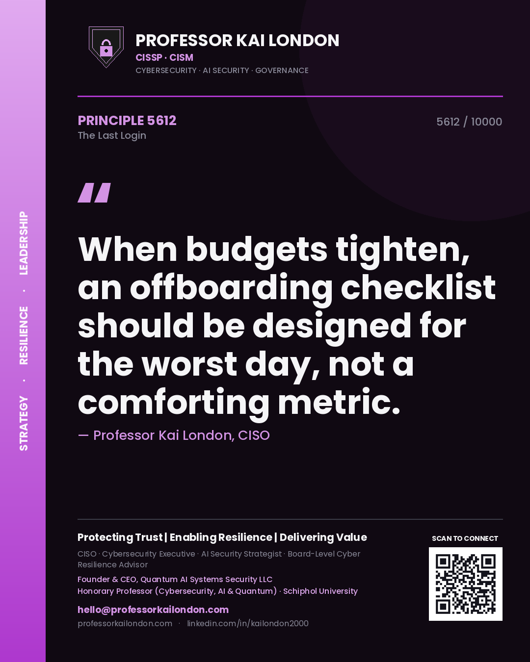Professor Kai London principle 5612: When budgets tighten, an offboarding checklist should be designed for the worst day, not a comforting metric.